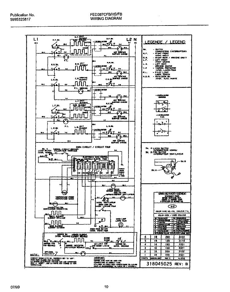 WIRING DIAGRAM Diagram and Parts List for FED387CFBF  Frigidaire Wall Oven