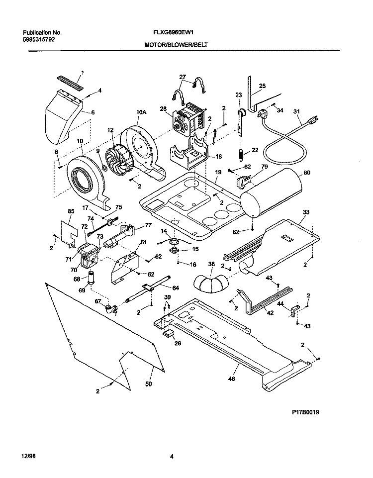 MOTOR / BLOWER / BELT Diagram and Parts List for FLXG8960EW1  Frigidaire Washer Dryer Combo