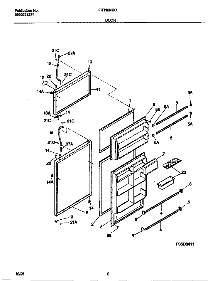 DOOR Diagram and Parts List for FRT18NRCD2  Frigidaire Refrigerator