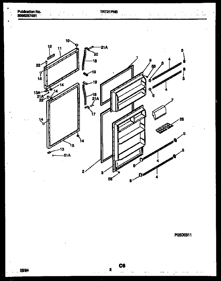 DOOR PARTS Diagram and Parts List for TRT21PNBD0  Tappan Refrigerator