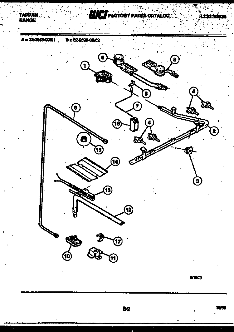 BURNER, MANIFOLD AND GAS CONTROL Diagram and Parts List for 32-2639-32-01  Tappan Range