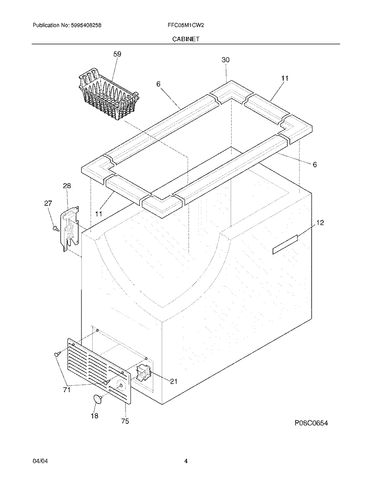 CABINET Diagram and Parts List for FFC05M1CW2  Frigidaire Freezer