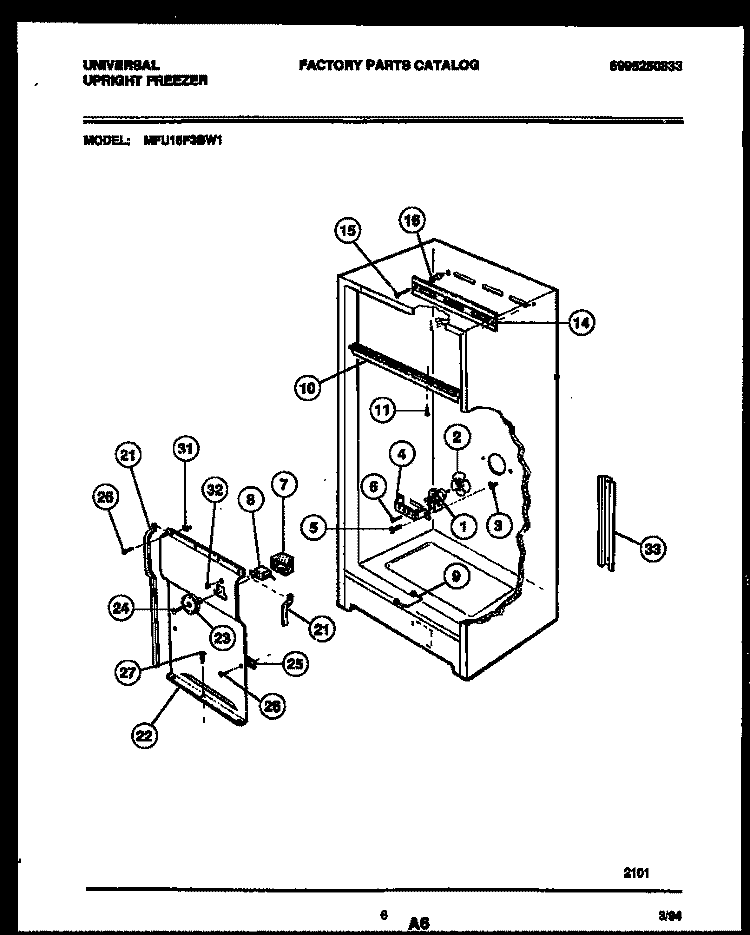 INTERIOR PARTS Diagram and Parts List for MFU16F3BW1  Frigidaire Freezer