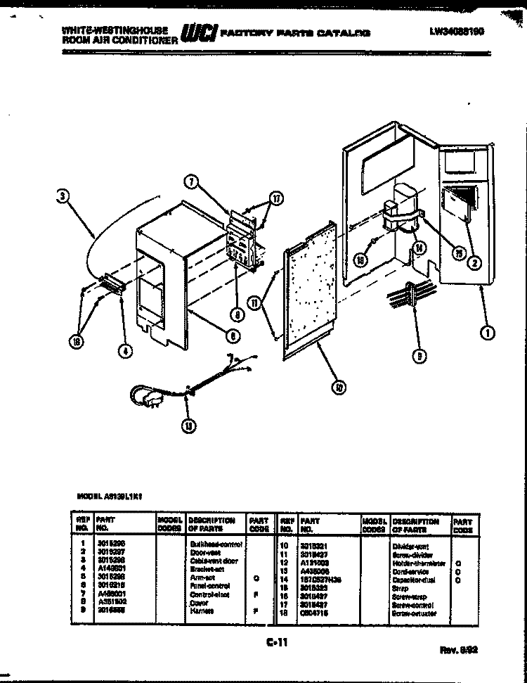 ELECTRICAL PARTS Diagram and Parts List for AS139L1K1  Frigidaire Air Conditioner