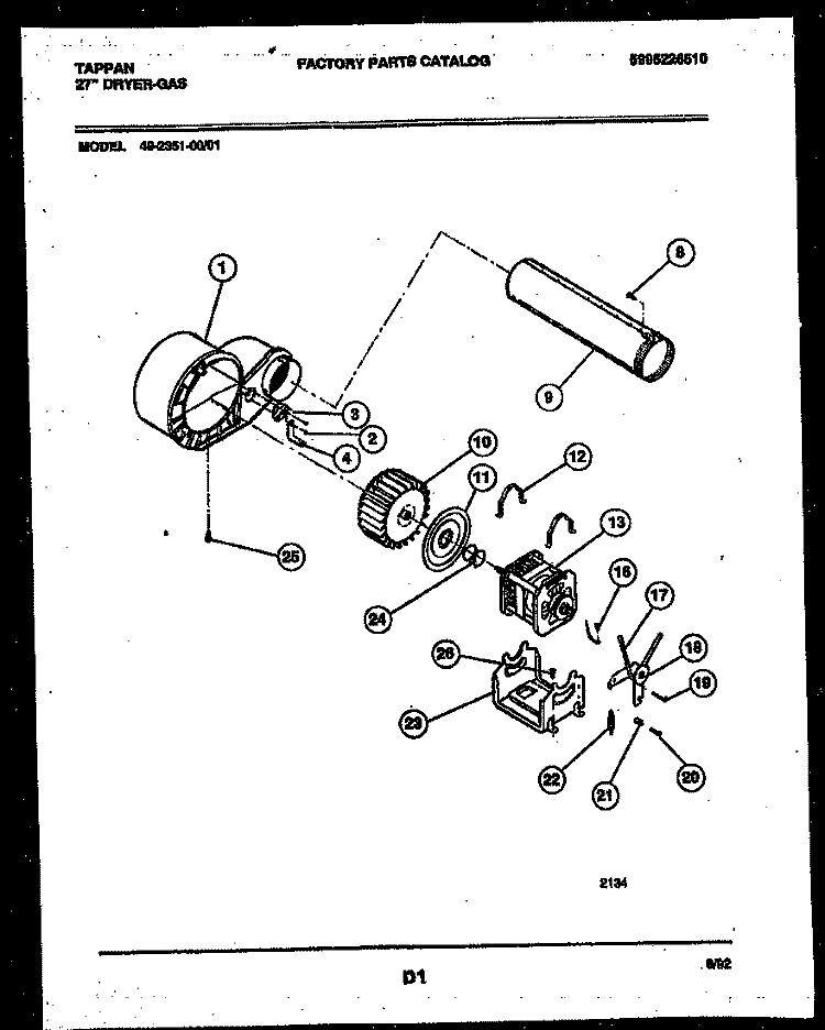 BLOWER AND DRIVE PARTS Diagram and Parts List for 49-2351-23-01  Tappan Dryer