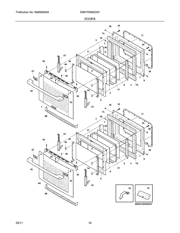 DOORS Diagram and Parts List for EW27EW65GS7  Electrolux Wall Oven
