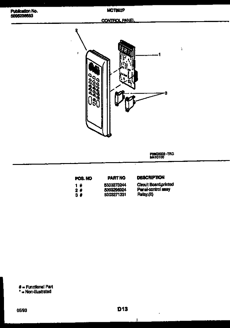 CONTROL PANEL Diagram and Parts List for MCT890P3  Frigidaire Microwave
