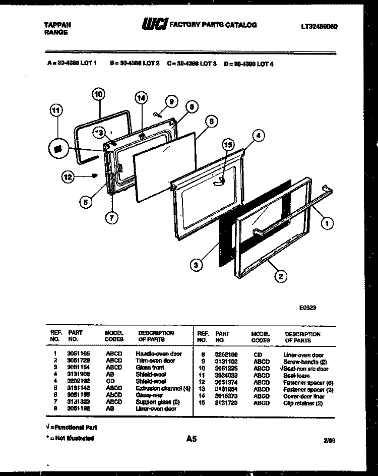 DOOR PARTS Diagram and Parts List for 30-4388-66-02  Tappan Range
