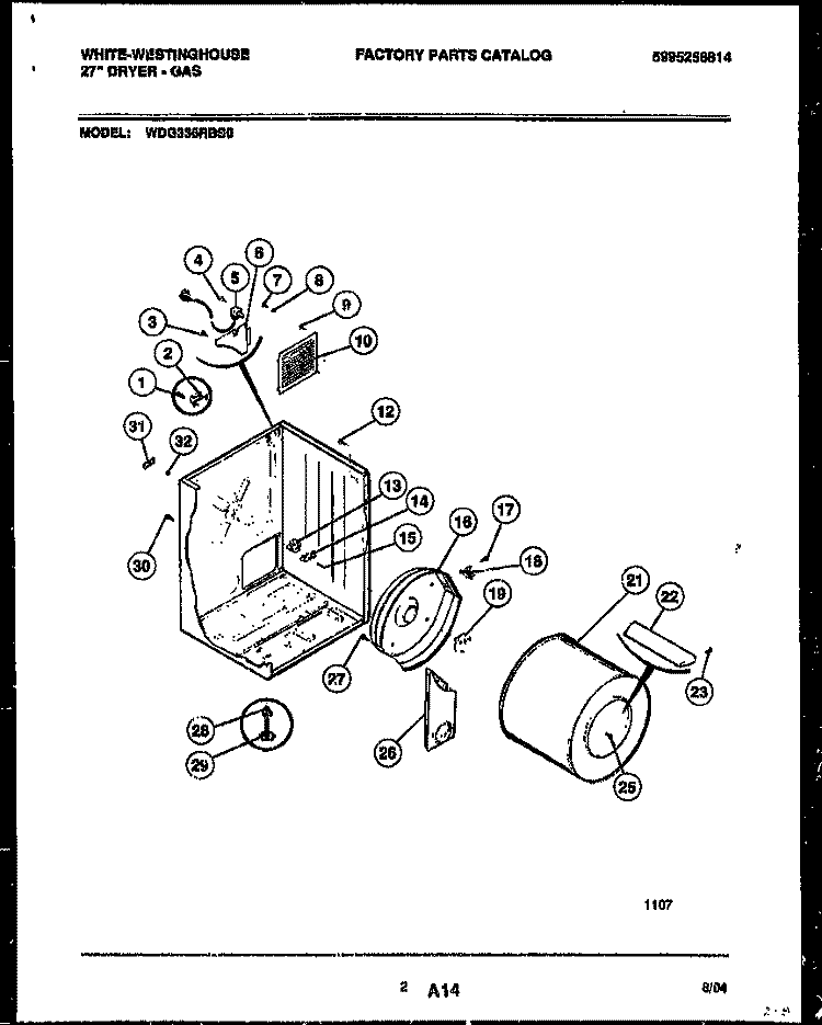 CABINET AND COMPONENT PARTS Diagram and Parts List for WDG336RBSW0  Frigidaire Dryer