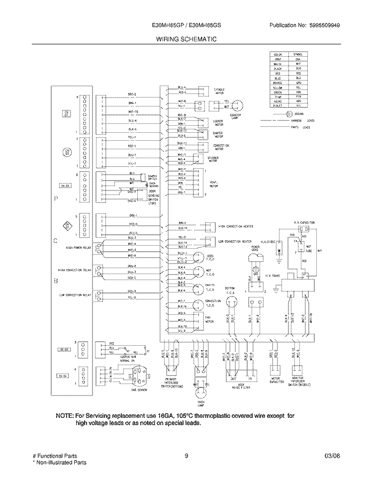 WIRING SCHEMATIC Diagram and Parts List for E30MH65GPSA  Electrolux Microwave