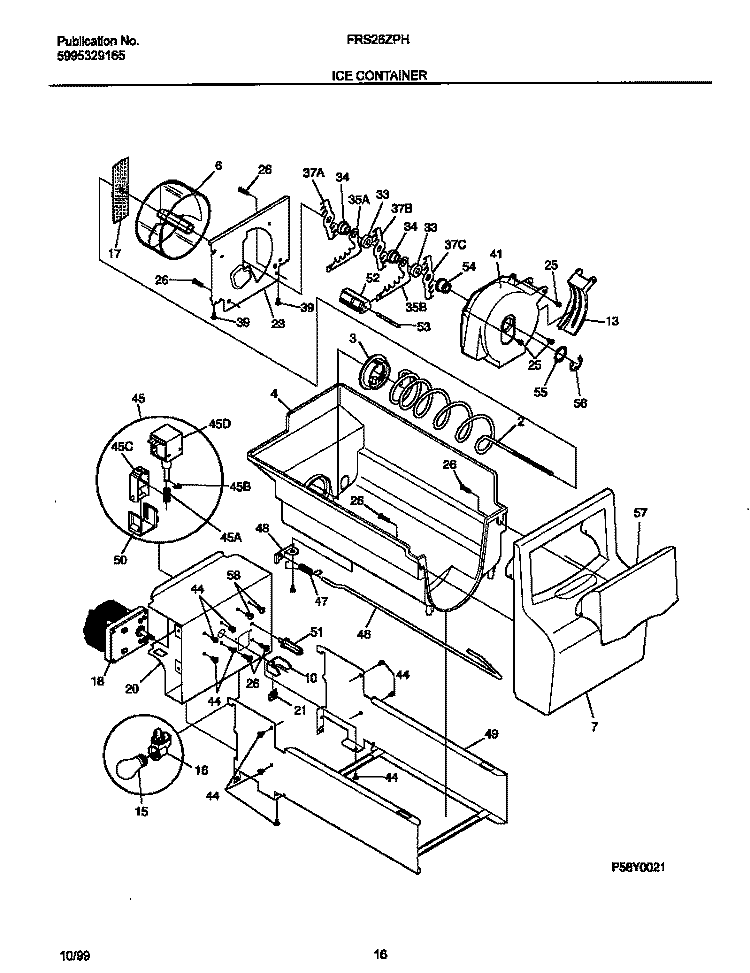 ICE CONTAINER Diagram and Parts List for FRS26ZPHD1  Frigidaire Refrigerator