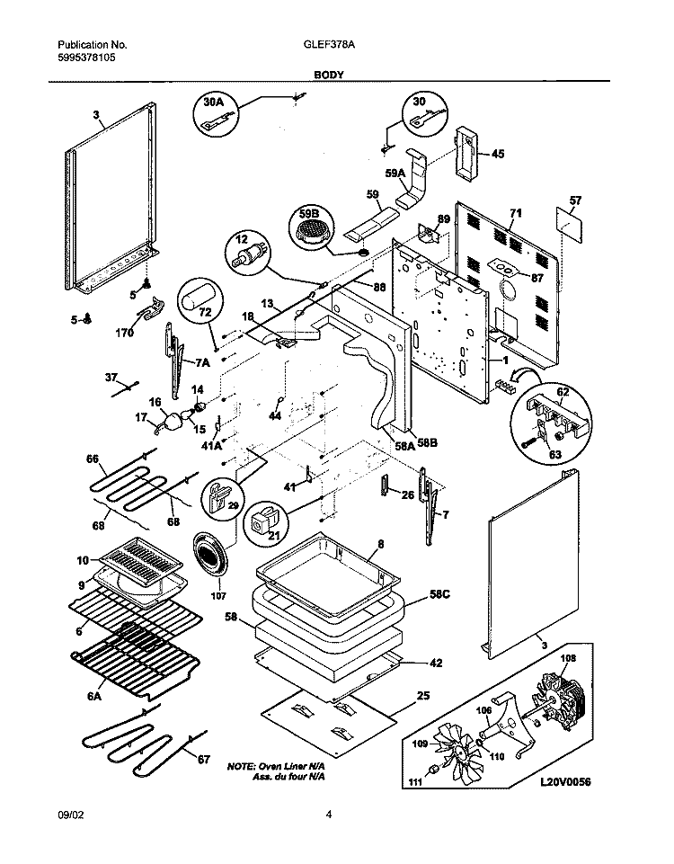 BODY Diagram and Parts List for GLEF378AQF  Frigidaire Range