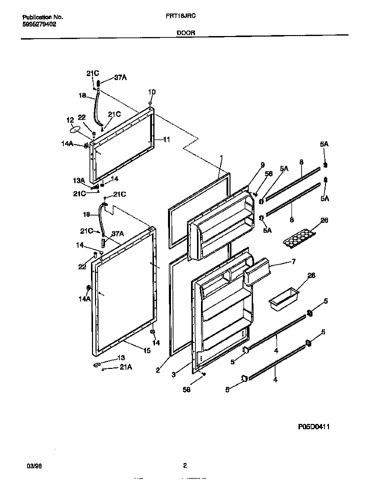 DOOR Diagram and Parts List for FRT18JRCW1  Frigidaire Refrigerator