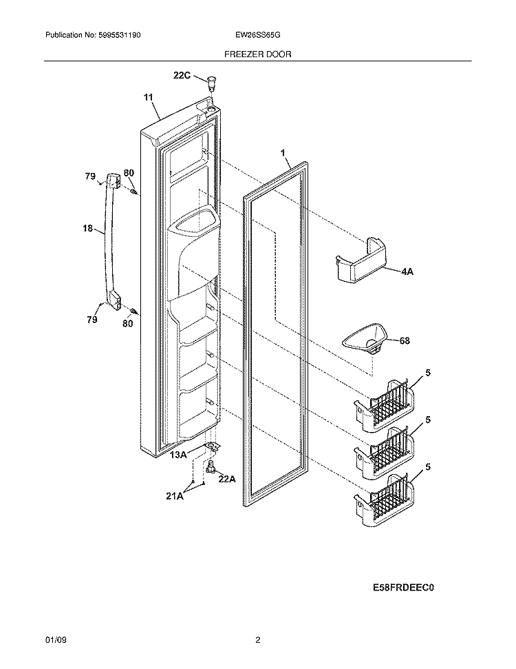 FREEZER DOOR Diagram and Parts List for EW26SS70IS0  Electrolux Refrigerator