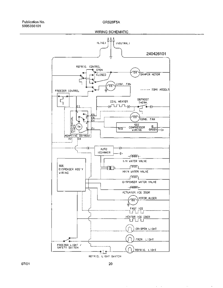 WIRING SCHEMATIC Diagram and Parts List for GRS26F5AQ1  Gibson Refrigerator