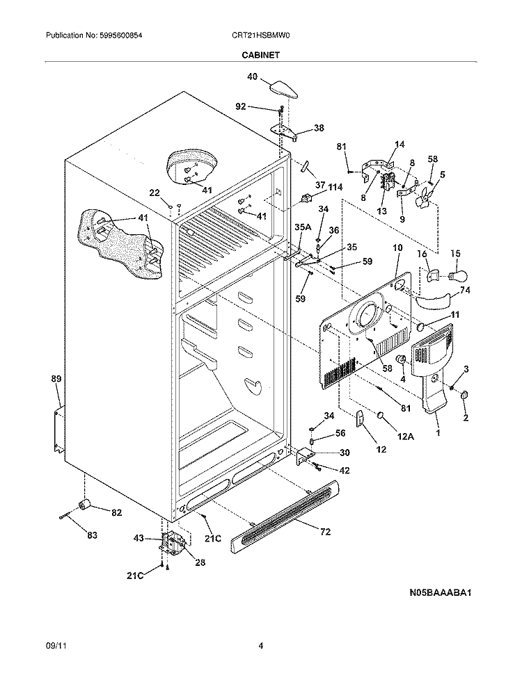 CABINET Diagram and Parts List for CRT21HSBMW0  Crosley Refrigerator