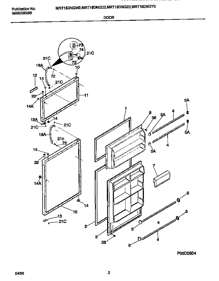 DOORS Diagram and Parts List for MRT18DNGW0  Uni Refrigerator