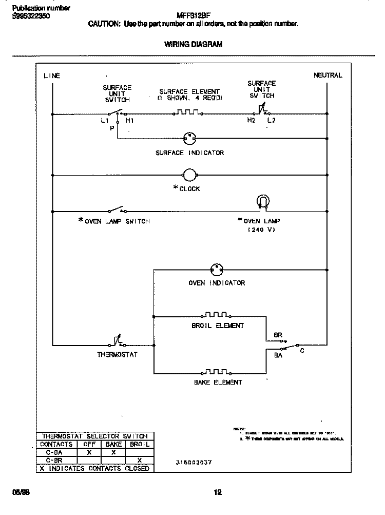 WIRING DIAGRAM Diagram and Parts List for MFF312BFWB  Frigidaire Range