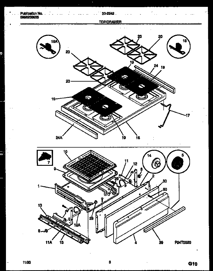COOKTOP AND BROILER DRAWER PARTS Diagram and Parts List for 30-2242-00-02  Tappan Range