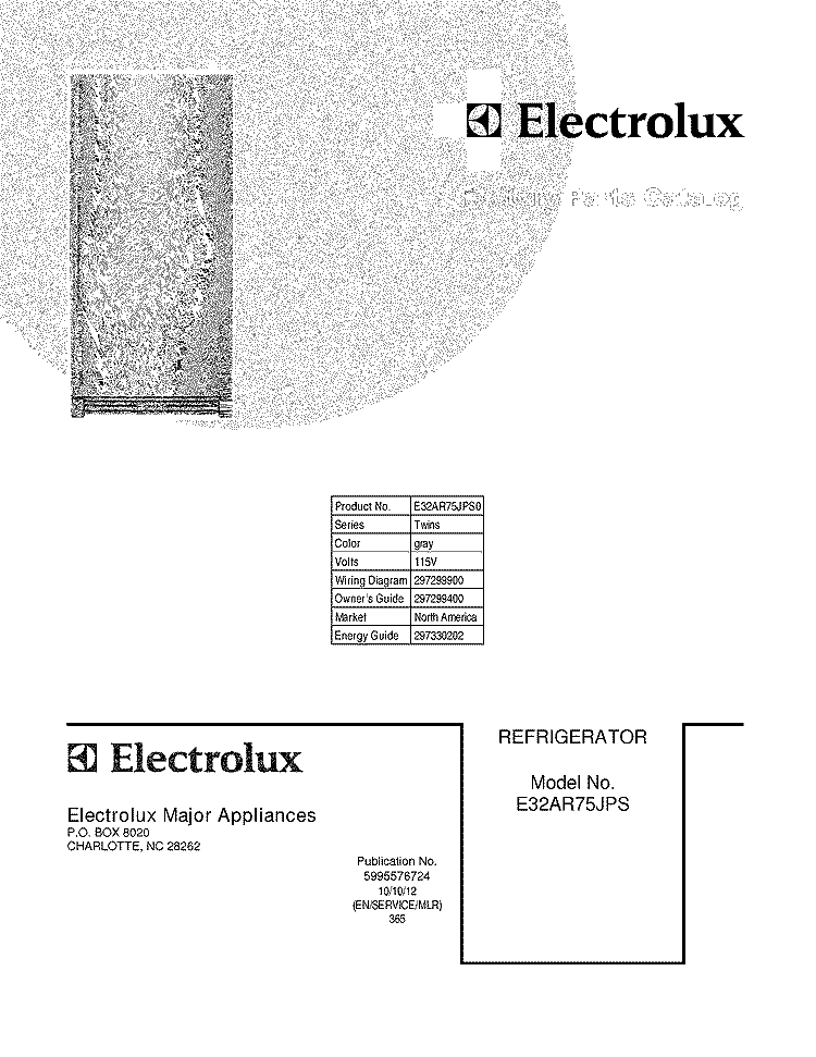 COVER Diagram and Parts List for E32AR75JPS0  Electrolux Refrigerator