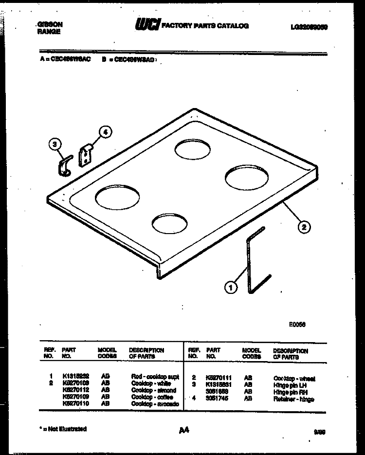 COOKTOP PARTS Diagram and Parts List for CEC4S6WSAD  Gibson Range