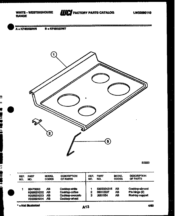 COOKTOP PARTS Diagram and Parts List for KF460GDH6  Frigidaire Range