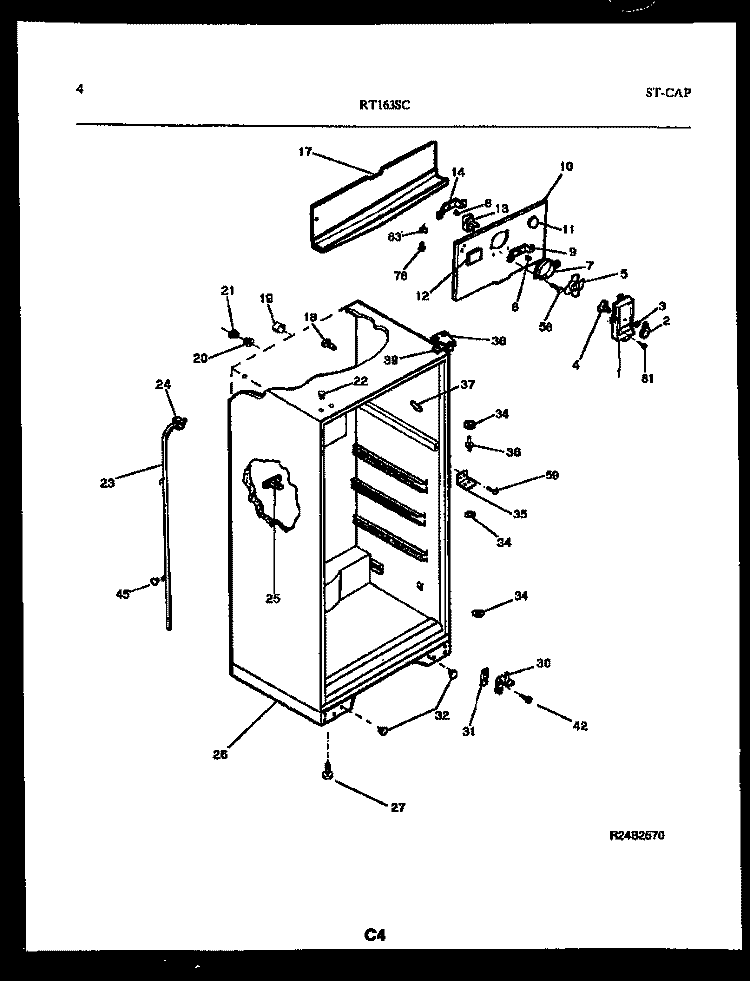 CABINET PARTS Diagram and Parts List for RT163SCW1  Frigidaire Refrigerator