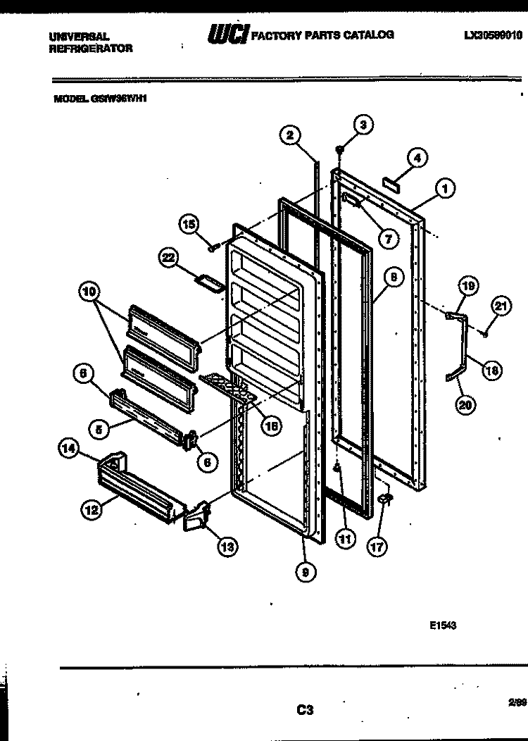 REFRIGERATOR DOOR PARTS Diagram and Parts List for GSIW36VH1  Uni Refrigerator