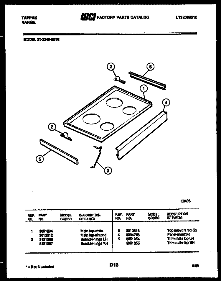 COOKTOP PARTS Diagram and Parts List for 31-3349-00-01  Tappan Range