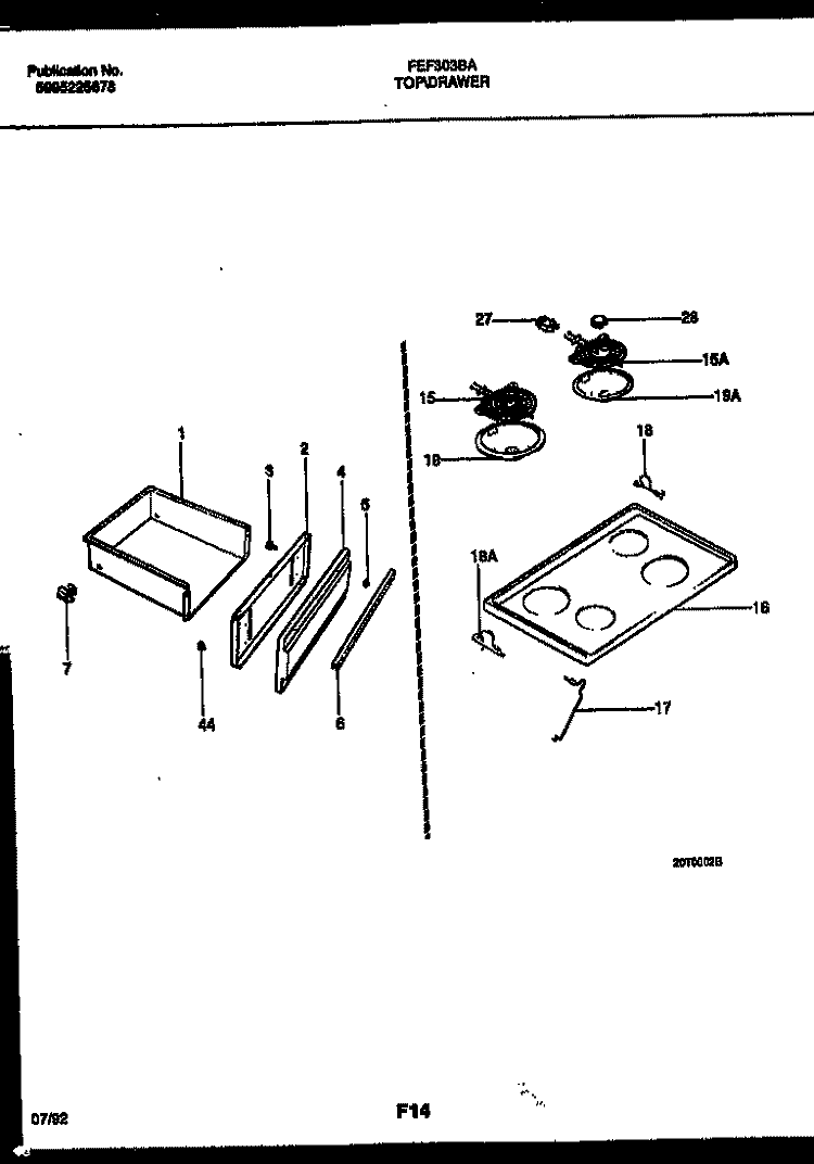 COOKTOP AND DRAWER PARTS Diagram and Parts List for FEF303BADA  Frigidaire Range