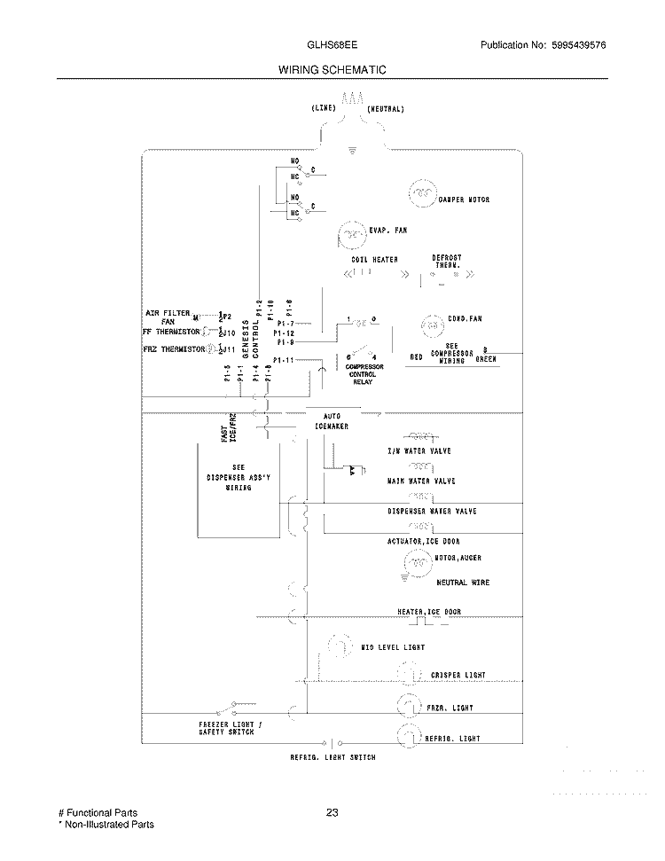 WIRING SCHEMATIC Diagram and Parts List for GLHS68EESB5  Frigidaire Refrigerator