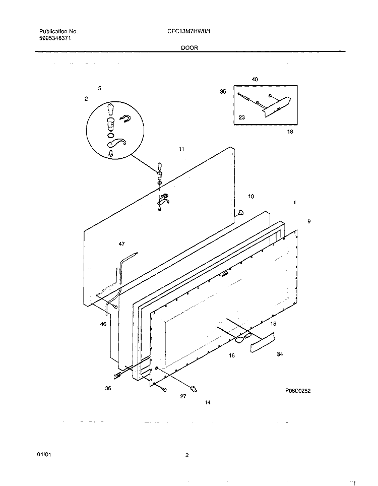 DOOR Diagram and Parts List for CFC13M7HW1  Uni Freezer