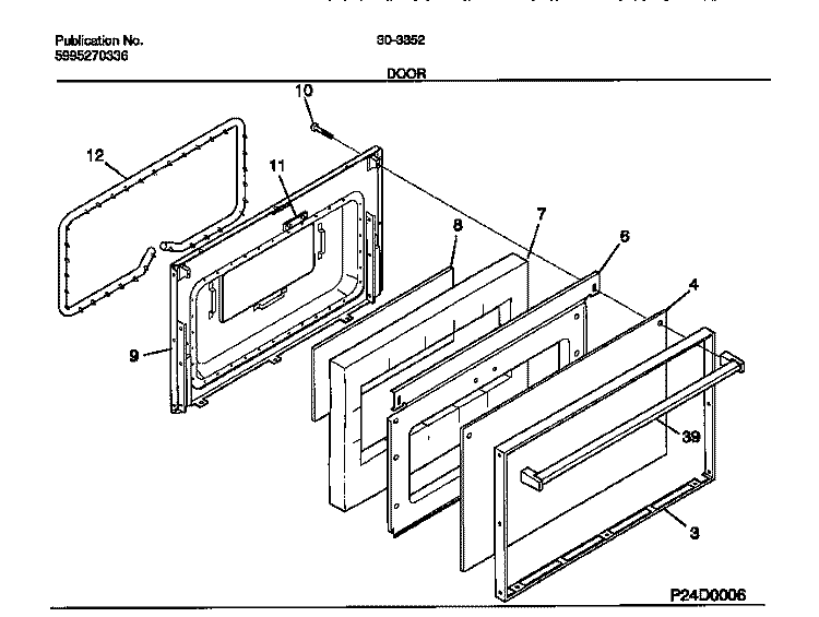 DOOR Diagram and Parts List for 30-3352-00-04  Tappan Range