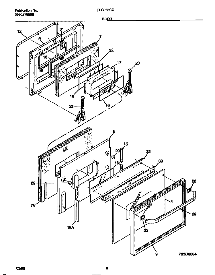 DOOR Diagram and Parts List for FES355CCSD  Frigidaire Range