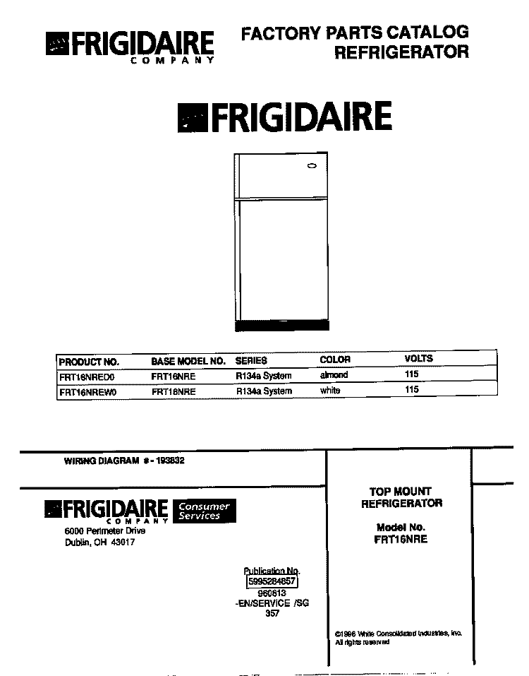 COVER Diagram and Parts List for FRT16NRED0  Frigidaire Refrigerator