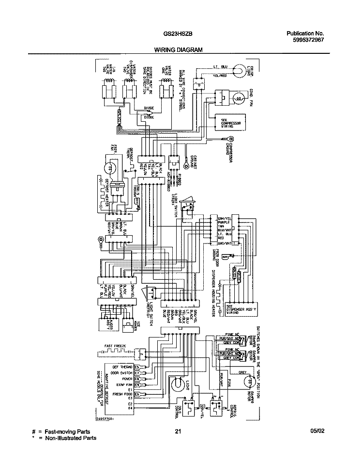 WIRIN DIAGRAM Diagram and Parts List for GS23HSZBW0  Frigidaire Refrigerator
