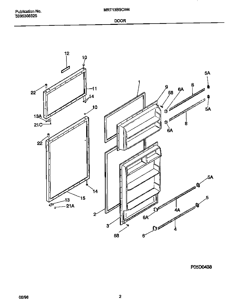 DOOR Diagram and Parts List for MRT13BSCW4  Frigidaire Refrigerator