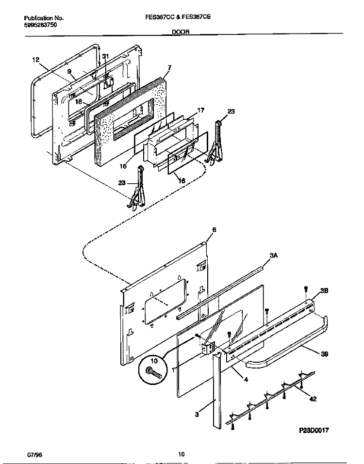 DOOR Diagram and Parts List for FES387CESA  Frigidaire Wall Oven