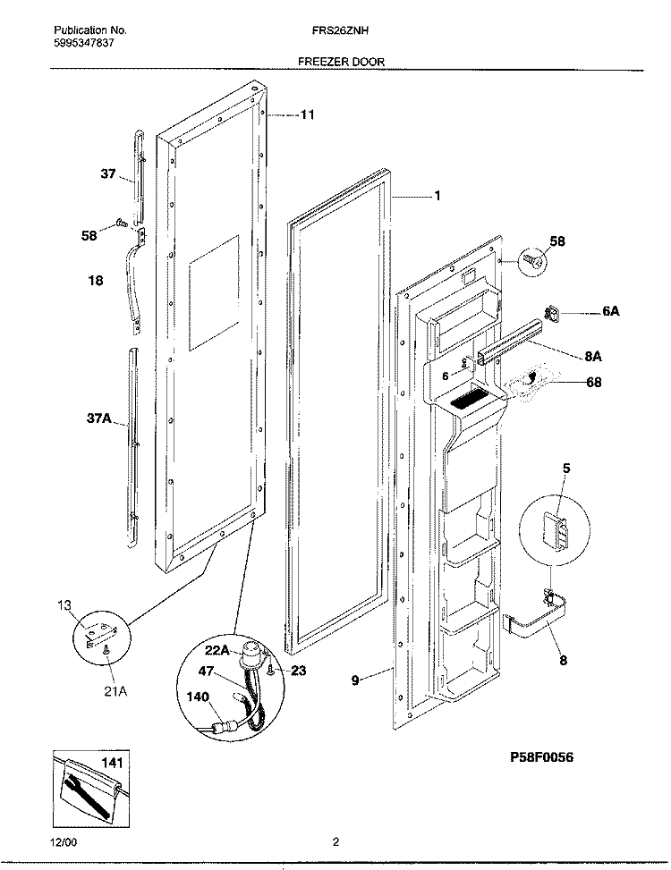 FREEZER DOOR Diagram and Parts List for FRS26ZNHB5  Frigidaire Refrigerator