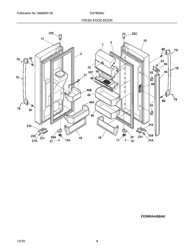 FRESH FOOD DOOR Diagram and Parts List for EI27BS26JS1  Electrolux Refrigerator