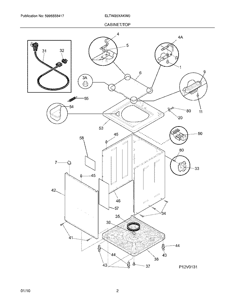 CABINET/TOP Diagram and Parts List for ELTW20XAKW0  Electrolux Washer