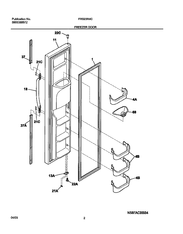 FREEZER DOOR Diagram and Parts List for FRS23R4CB0  Frigidaire Refrigerator