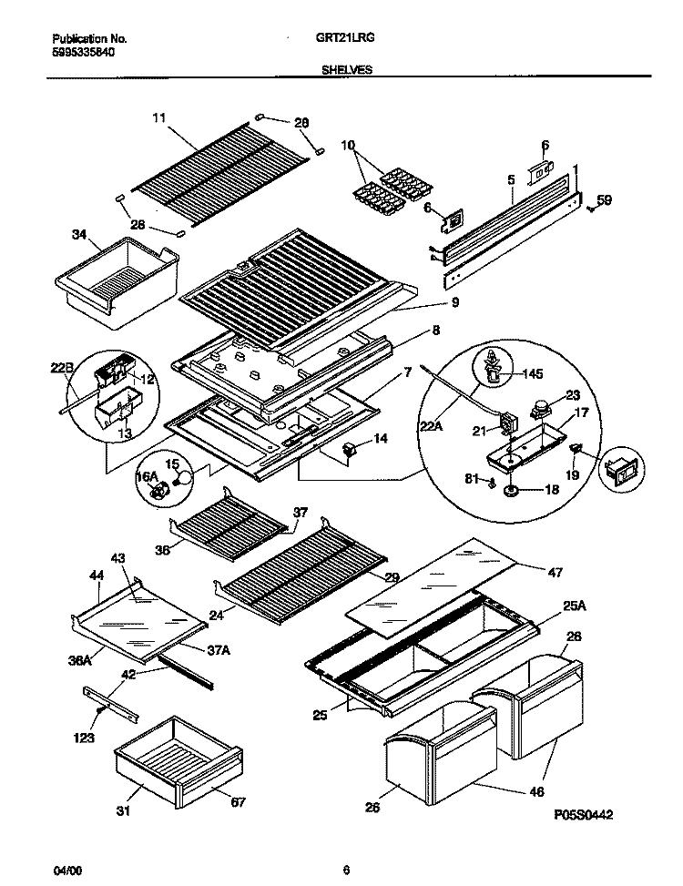 SHELVES Diagram and Parts List for GRT21LRGD0  Gibson Refrigerator
