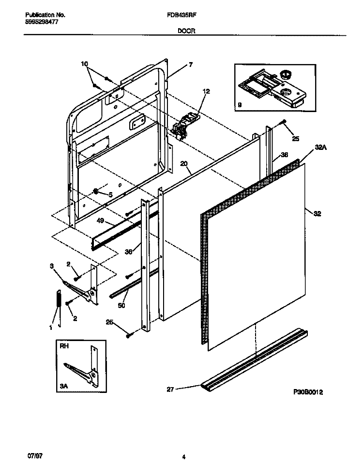 DOOR Diagram and Parts List for FDB435RFS0  Frigidaire Dishwasher