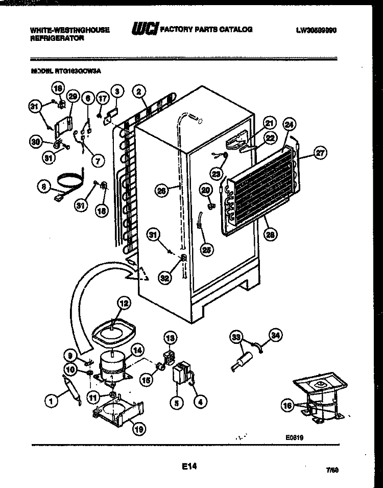 SYSTEM AND AUTOMATIC DEFROST PARTS Diagram and Parts List for RTG163GCH3A  Frigidaire Refrigerator