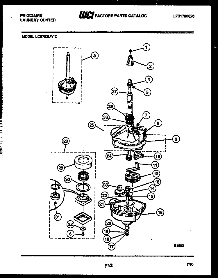 TRANSMISSION PARTS Diagram and Parts List for LCE752LW0  Frigidaire Washer Dryer Combo