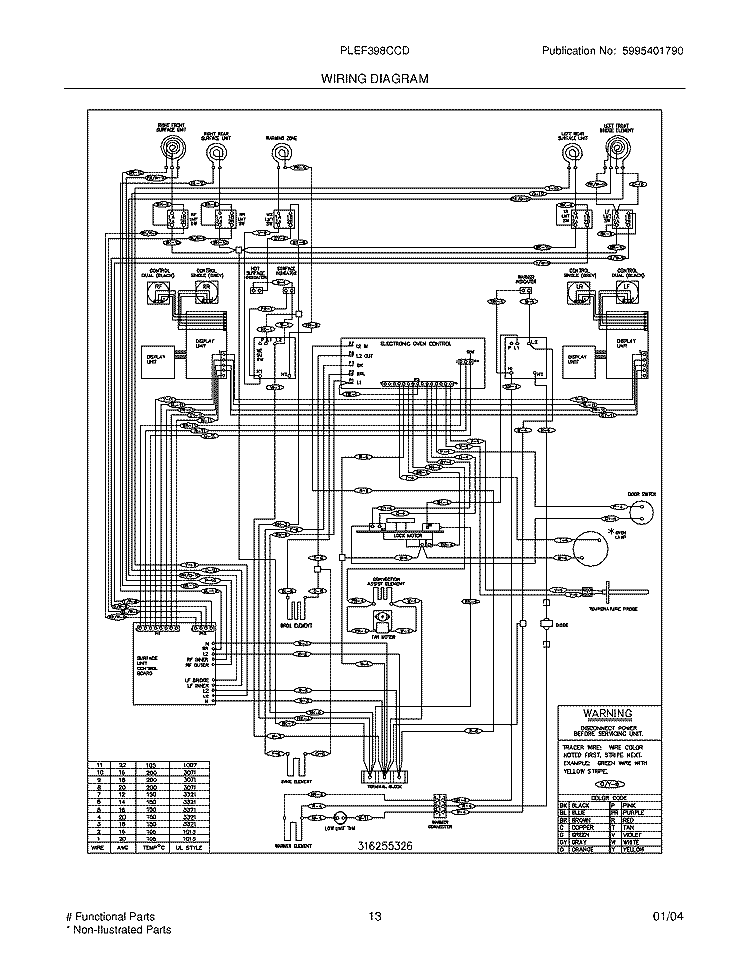 WIRING DIAGRAM Diagram and Parts List for PLEF398CCD  Frigidaire Range
