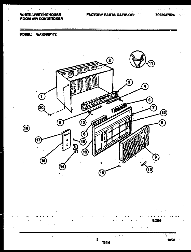 CABINET PARTS Diagram and Parts List for WAH086P1T2  Frigidaire Air Conditioner