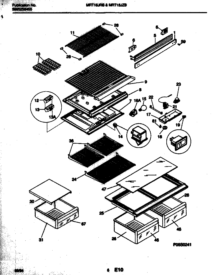 SHELVES Diagram and Parts List for MRT18JZBD1  Frigidaire Refrigerator