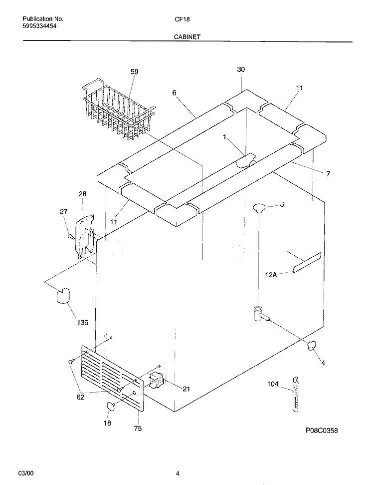 CABINET Diagram and Parts List for CF181  Frigidaire Freezer